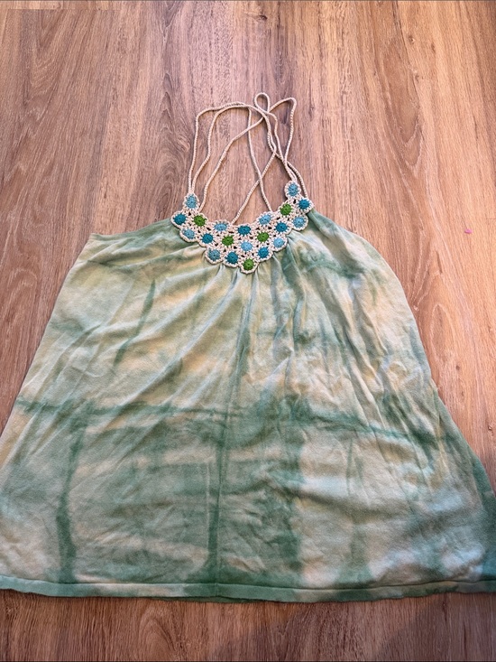 Free People Tops - Free People Green Tie-Dye Crochet Halter Tank Top